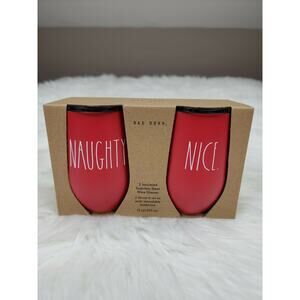 Rae Dunn Naughty & Nice Tumbler Holiday Red Stainless Steel Wine Glass Set of 2